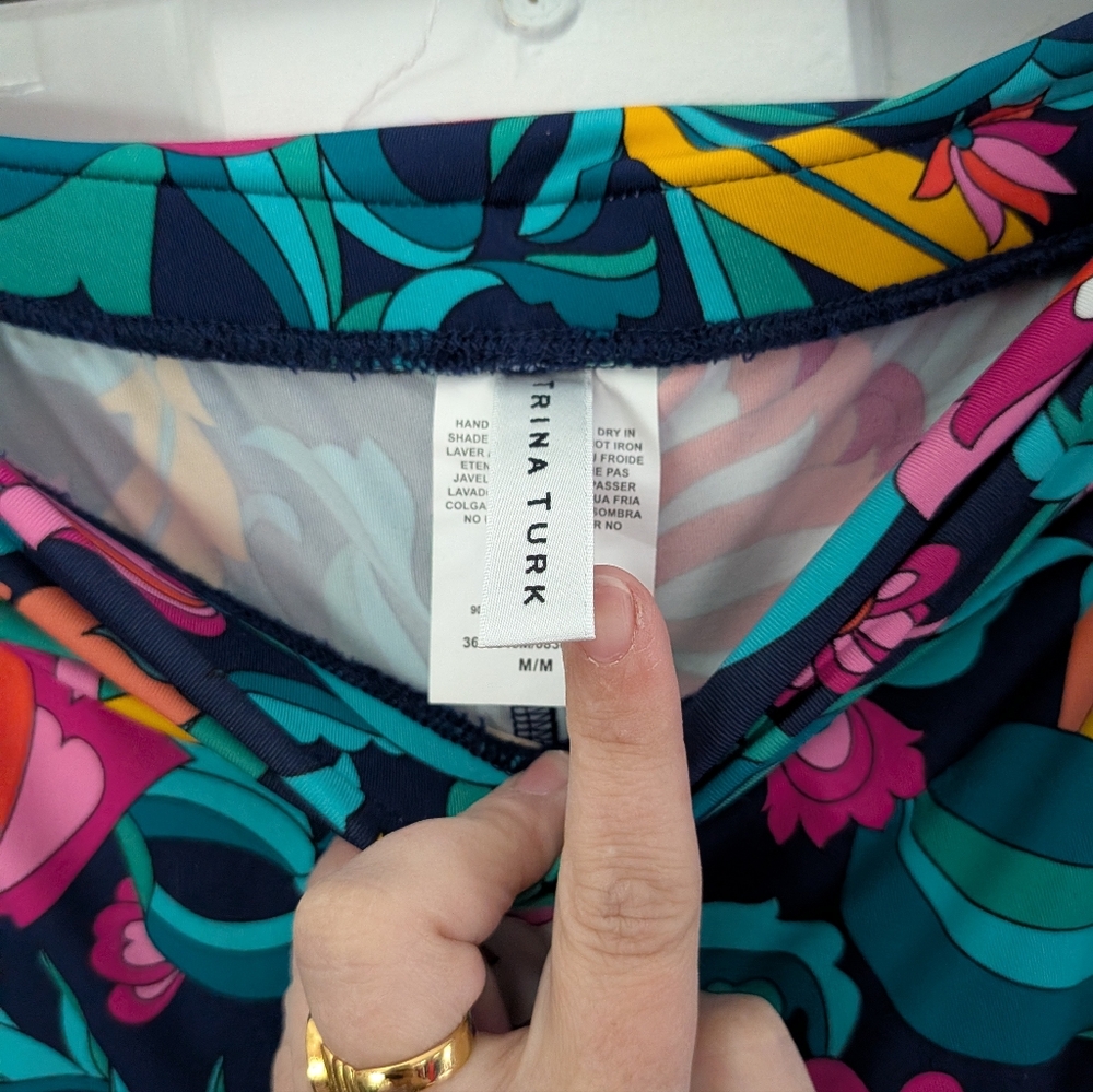 Trina Turk India Garden Swim Cover Up Pants M Tropical Floral Wide Leg Resort - Picture 3 of 4